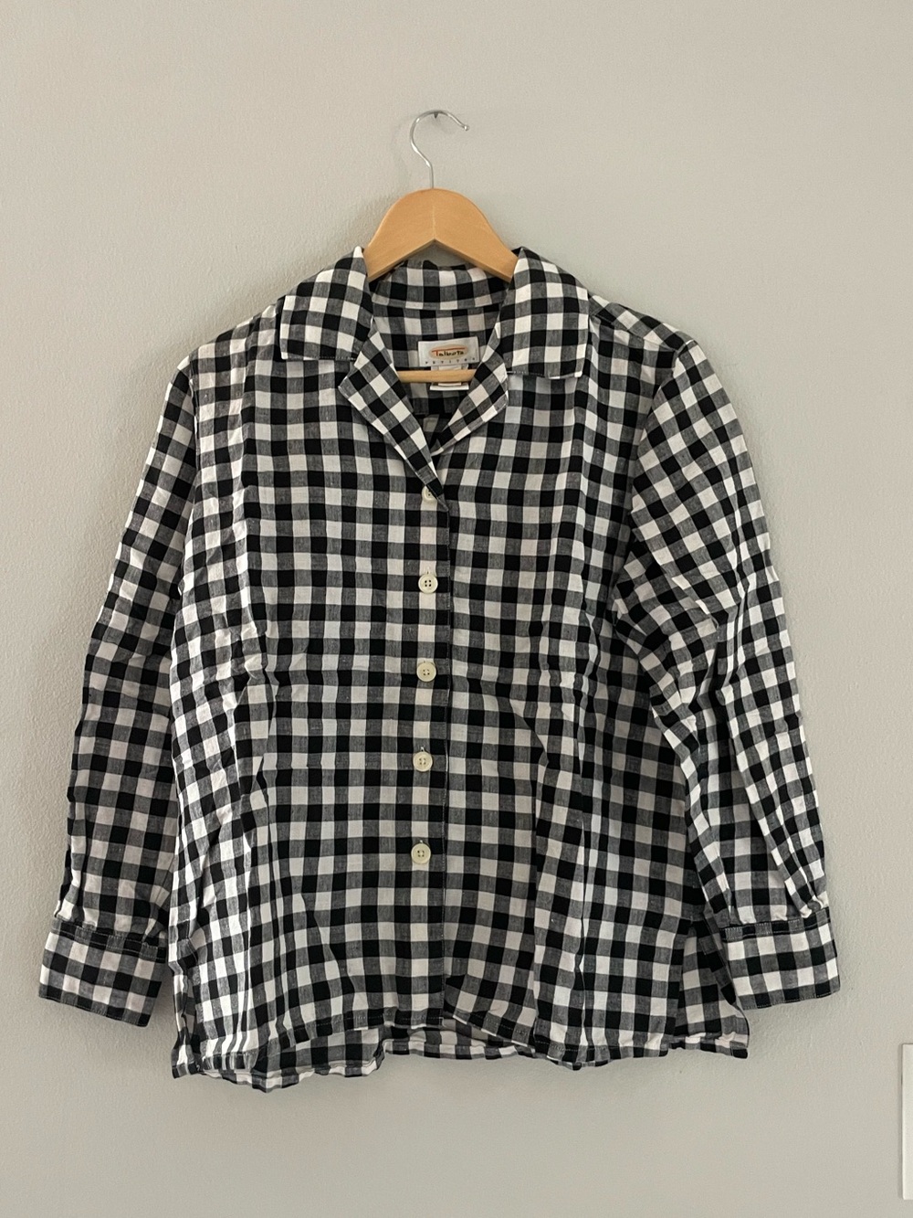 Talbots Black and White Checkered Button-Down Shirt